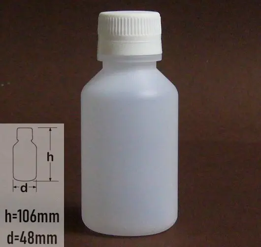 Sticla plastic 100ml culoare semitransparent cu capac standard cu autosigilare alb